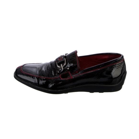 Donald Pliner Horsebit Black Loafers Men’s Patent Leather Red Topstitch Sz 8D - Picture 6 of 6